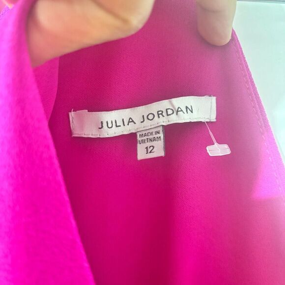 Julia Jordan Halter Neck Jumpsuit 12 Fuchsia Pink Wide Leg Sleeveless Pockets - Picture 8 of 10